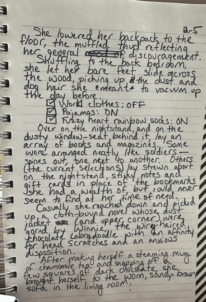 Handwritten text in a notebook