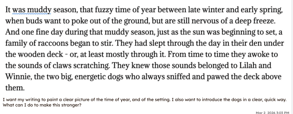 Screen shot of text from a story